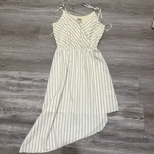 Haute Hippie Caitlyn Dress XS Herringbone Stripe Ivory Asymmetrical Sleeveless